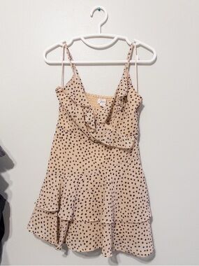 Ruffled Polka Dot Cami Dress - Beige/Black